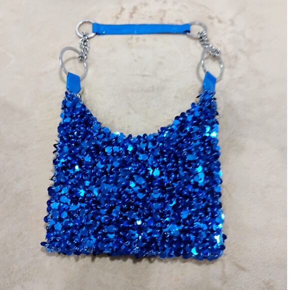 Blue sequined party purse for special occasions - Picture 6 of 9